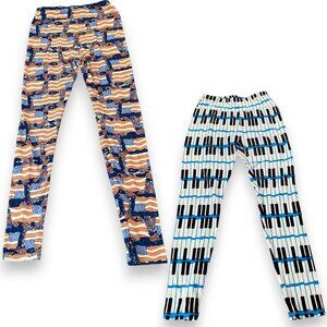 Lot of 2 Lularoe Leggings One Size Piano Keys & American Flags
